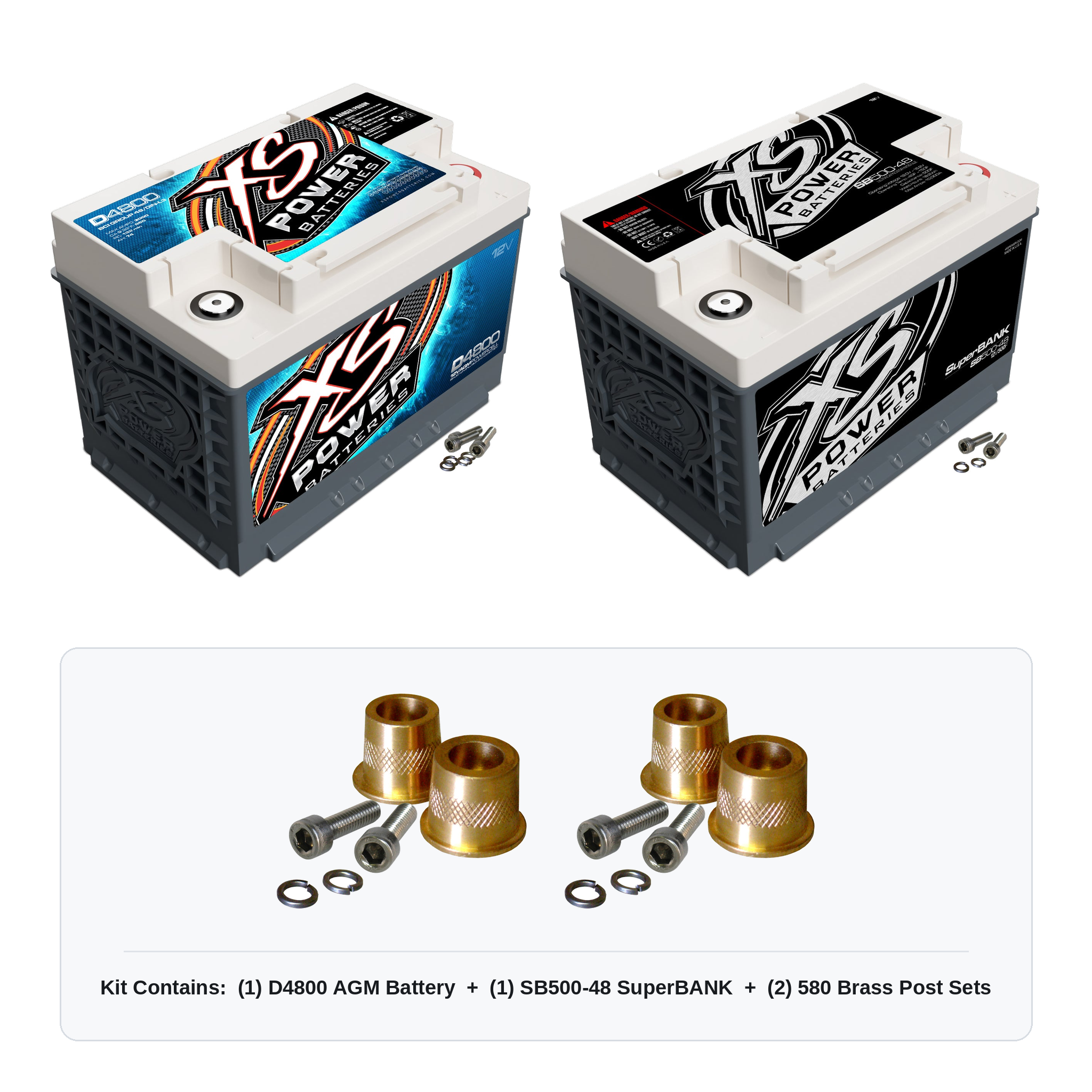 XS Power 2010-Current Ram 2500 3500 6.7L Cummins combo kit with D4800 AGM battery, SB500-48 SuperBANK and two 580 brass post adaptor sets